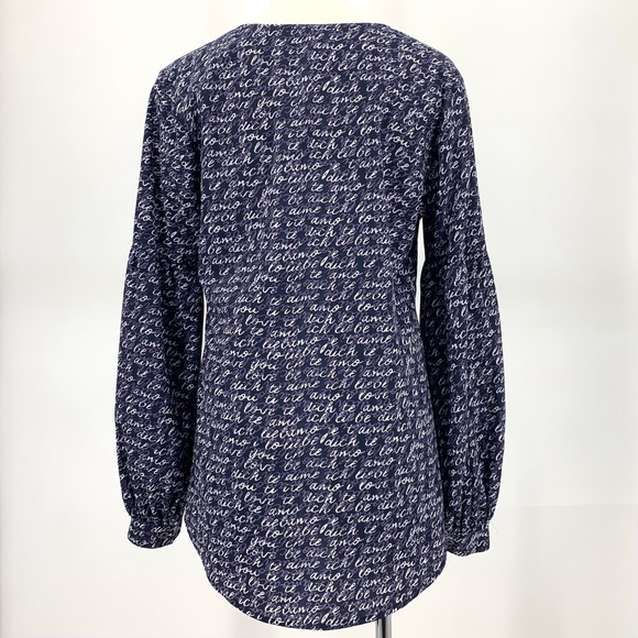 Cabi Te Amo Blouse # 5336, 'Love' Printed Long Sleeve V-neck Navy Blouse, Small - Picture 6 of 16